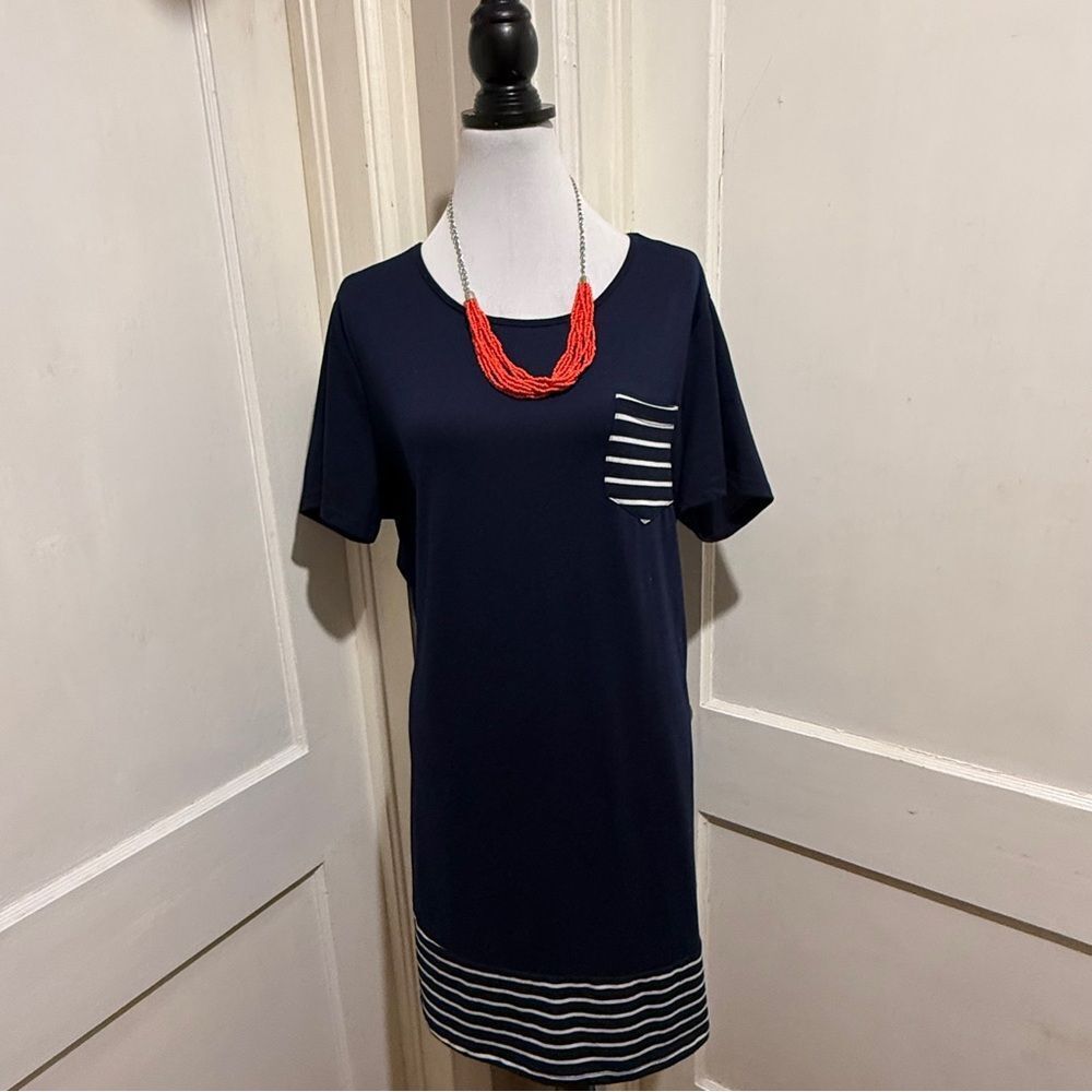 Emery Rose 2XL Navy and White Striped Mini Dress